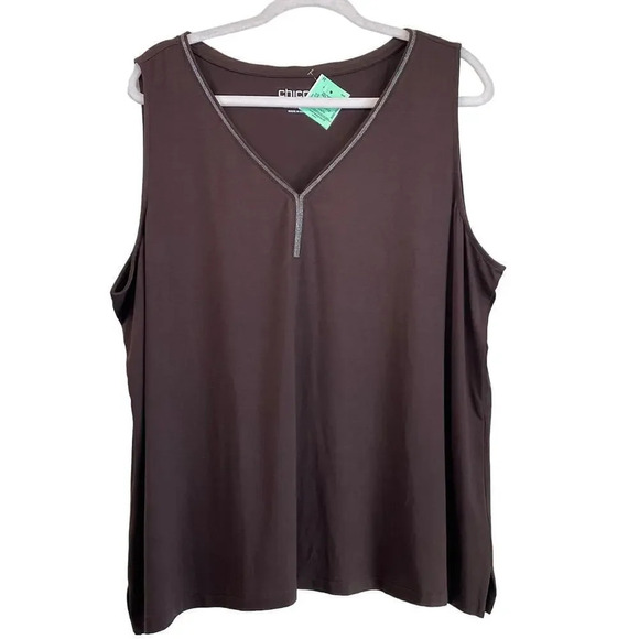 Chico's Womens Size 4 U.S. XXL Chocolate Brown Tank Top Detail V Neck - Picture 1 of 10